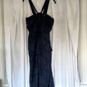 Lulus Lovely Celebration Navy Blue Floral Burnout Chiffon Jumpsuit